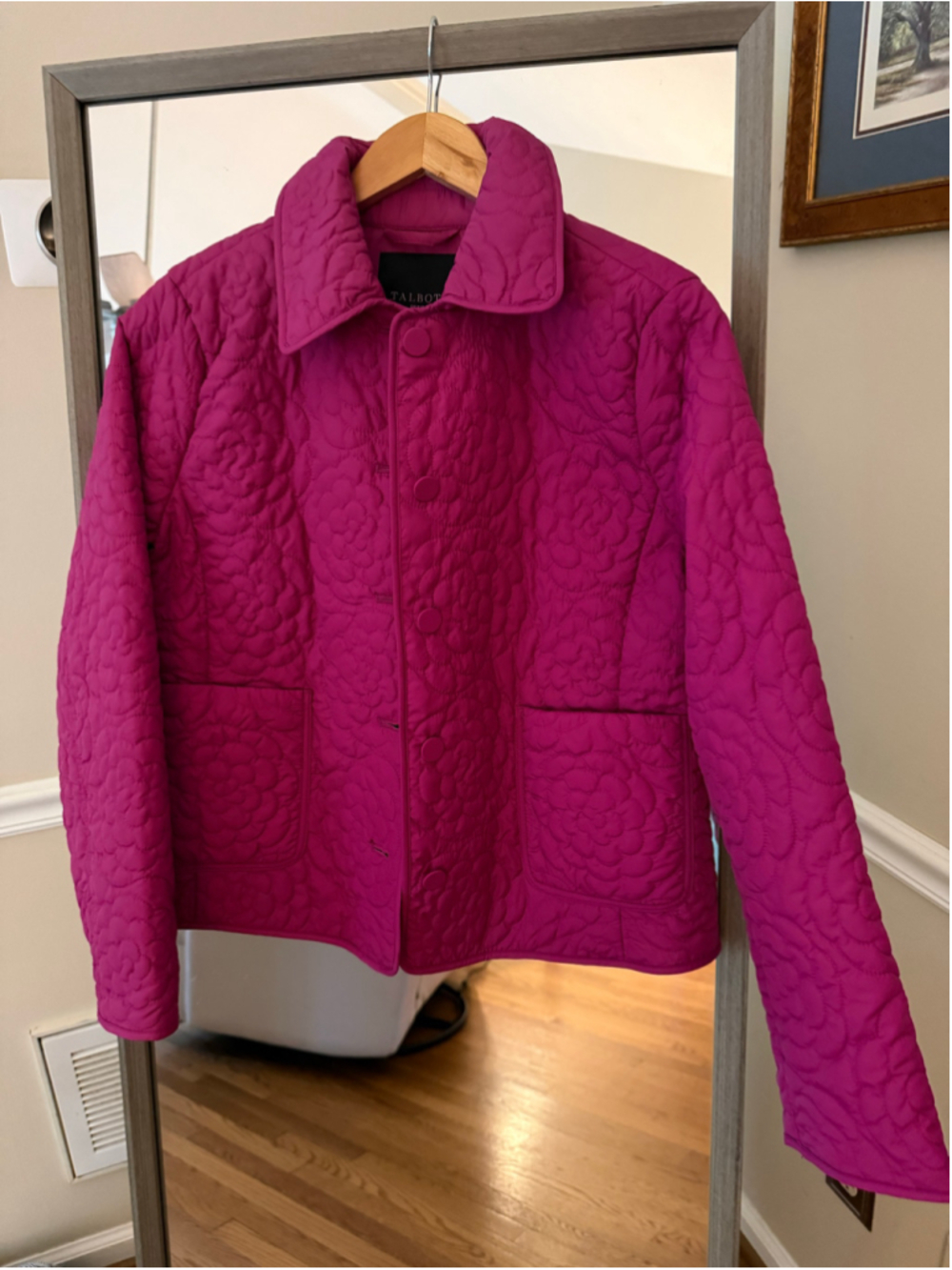 Women's Talbots Quilted Jacket Petite SP Pink Floral Pattern